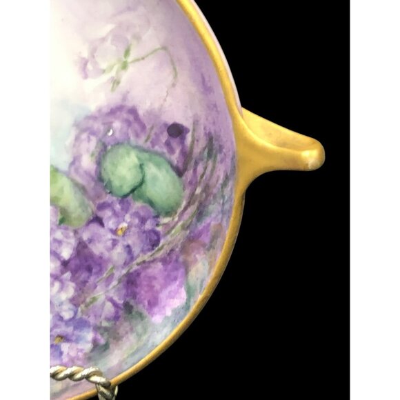 Antique Rosenthal Selb Bavaria Hand Painted Porcelain Dish W/ Handles Purple Lil - Picture 5 of 14